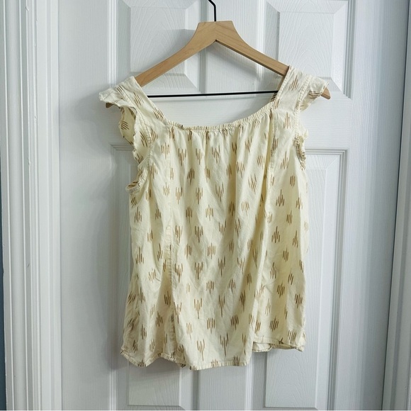 Madewell Tank Top Ruffle Strap Ikat Blouse Cream Dainty Cotton Summer Medium - Picture 4 of 6